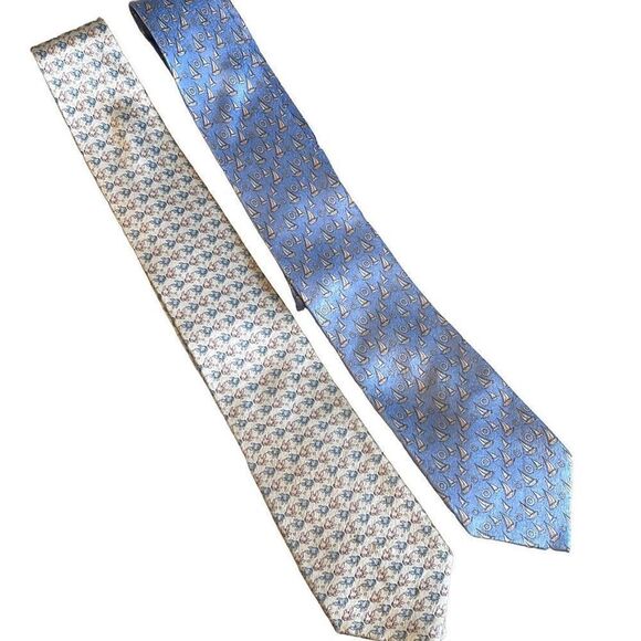 Campia Bundle of 2 100% Silk Ties Fish and Sailboat Print - Picture 1 of 7
